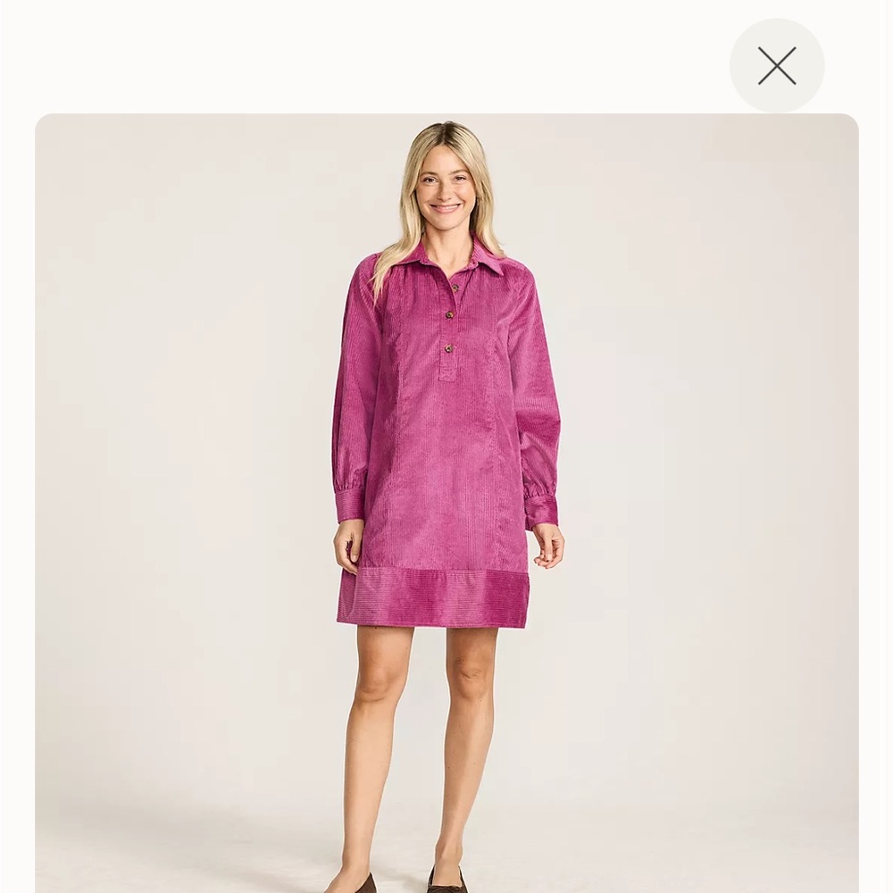 Women's Wide Wale Cord Popover Long Sleeve Shirt Dress large